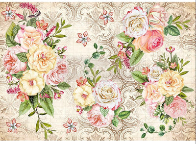 'Amiable roses' Decoupage Rice Tissue Paper | Redesign With Prima | 11.5" X 16.25" - Vintage Attic Sevenoaks