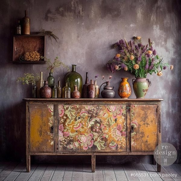 Boho Paisley Furniture decor transfers by redesign with prima french sideboard