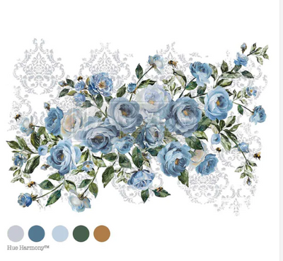 AZURE BLOSSOM Decor Transfer
by Prima Redesign

Dreamy, graceful, and simply breath-taking —Azure Blossom evokes the charm of vintage lace and delicate blue roses, as if plucked from a fairy-tale. Whether you're transforming a simple nightstand into a statement piece or giving an old mirror a magical makeover, this Décor Transfer® by Redesign with Prima® envelops your projects in timeless elegance.. With four 12” x 12” sheets, this versatile set allows the elements to be used together or separately