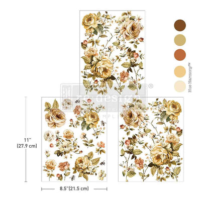 BELLE &nbsp;ÉPOQUE BLOOMS
Midi Transfer by Redesign with Prima&nbsp;&nbsp;

&nbsp;.
Golden yellows, soft peaches, and warm neutrals bloom across every inch of the Belle Époque Blooms Middy Transfers®. This richly detailed design features large, layered roses and delicate filler florals, arranged with winding greenery and tiny bees for a touch of old-world charm. With its warm, romantic palette, it’s perfect for fall furniture makeovers, vintage accents, and cozy seasonal décor


Total size 8.5" X 11" - cut