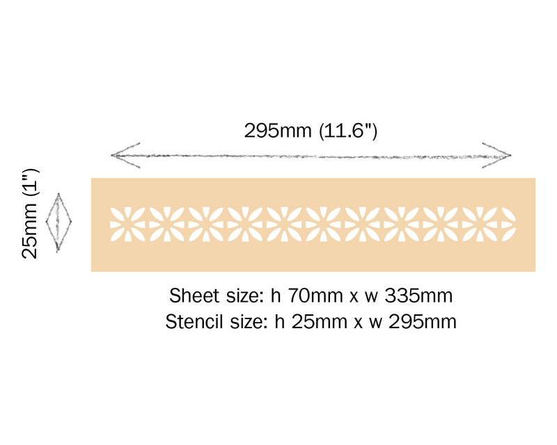 BUJERA Border Stencil
Annie Sloan Stencil

Sheet size: h 70mm x w 335mm

Stencil size: h 25mm x w 295mm

SKU:&nbsp;SBUJ001.0001.01

Part of The Rajasthan Stencil Collection, the Bujera border stencil draws inspiration from the magnificent fort where our painting retreats are held. Influenced by the vibrant hand-painted designs of the Lotus Room in Udaipur’s City Palace, this stencil captures intricate floral motifs and elegant borders.

Expertly crafted by stencil designer Nicolette Tabram, Bujera adds a re