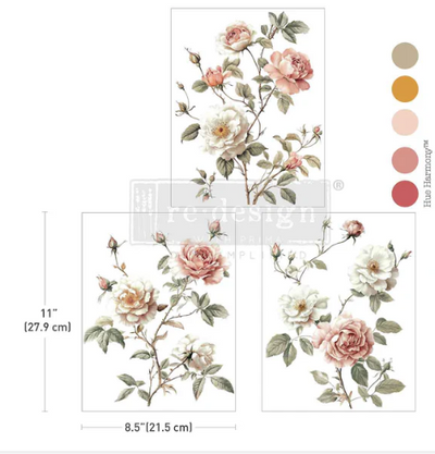 CREAMY BLUSH BLOOMS Decor Transfer
by Prima Redesign

Creamy Blush Blooms features three sheets of soft ivory and blush florals, crafted to add a hint of vintage charm to any project.