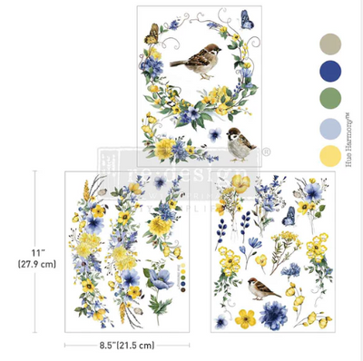 SUNLIT AVIARY Decor Transfer
by Prima Redesign

Sunlit Aviary is a lively collection of three sheets, showcasing golden-yellow flowers, subtle blue details, and enchanting birds.


The 8.5” x 11” size allows you to create pro
