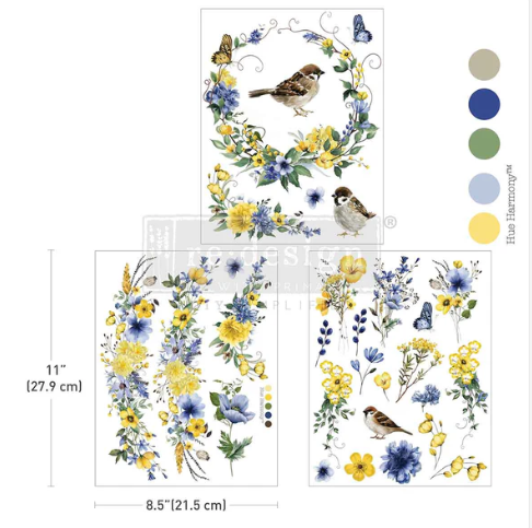 SUNLIT AVIARY Decor Transfer
by Prima Redesign

Sunlit Aviary is a lively collection of three sheets, showcasing golden-yellow flowers, subtle blue details, and enchanting birds.


The 8.5” x 11” size allows you to create pro