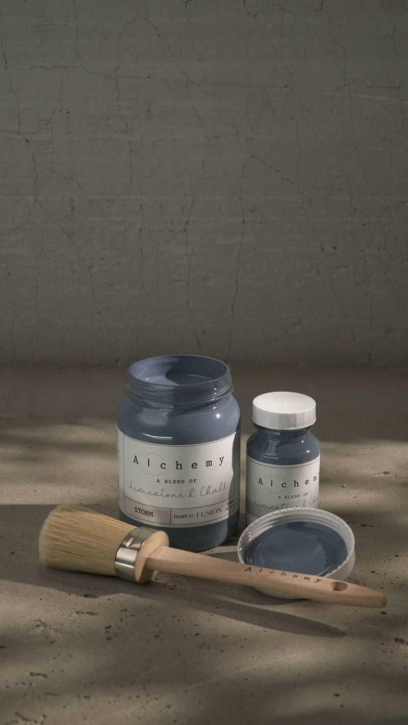 Storm is a sophisticated mid-tone hue with a grey base, accented by a subtle lavender undertone in its blue shade. This nuanced color evokes atmospheric depth and quiet reflection, reminiscent of a rain-filled sky..