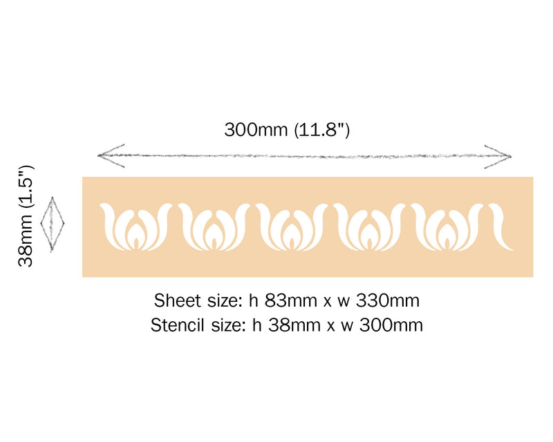 UDAIPUR&nbsp; Border Stencil
Annie Sloan Stencil

Sheet size: h 83mm x w 330mm

Stencil size: h 38mm x w 300mm

SKU:&nbsp;SUDA001.0001.01

The Udaipur border stencil, part of The Rajasthan Stencil Collection, takes its name from the illustrious Indian city renowned for its royal palaces. Inspired by the vibrant hand-painted motifs of the Lotus Room in Udaipur’s City Palace, this stencil reflects the intricate floral and border designs seen there.

Created with precision by stencil designer Nicolette Tabram,