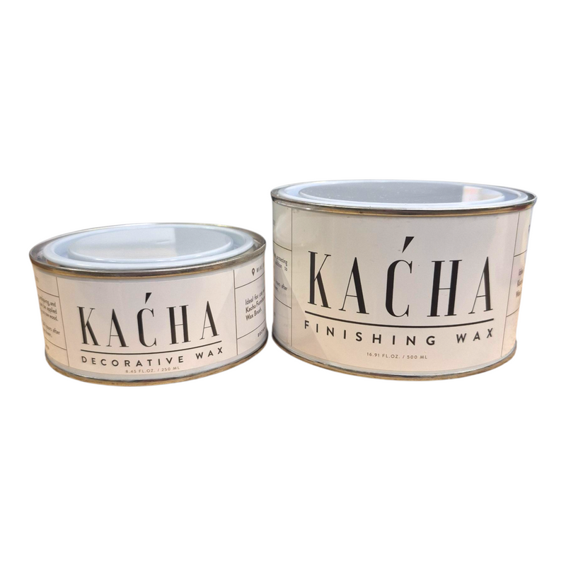 WAX

Kacha&nbsp; Wax delivers a buttery-smooth application that glides effortlessly across painted surfaces. Designed as the perfect finishing layer for Kacha Chalk Paint, this water-based wax seals and protects your furniture projects with a professional-quality topcoat.

Apply with a wax brush for optimal coverage and a flawless result. Whether you&