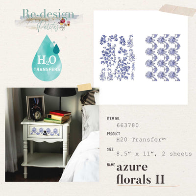 'Azure Florals II' | H20 Transfers | 8.5" X 11" 2 SHEETS - Vintage Attic Sevenoaks