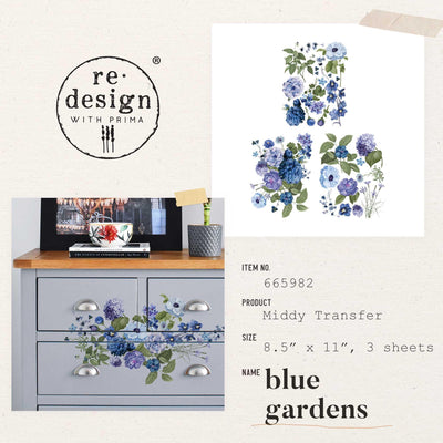 'Blue Gardens' | Midi Transfer | 8.5" X 11" 3 SHEETS - Vintage Attic Sevenoaks