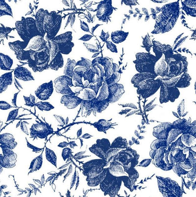 'Blue Sketched Flowers' | Decoupage Rice Paper | 30 x 32 cm x 3 sheets - Vintage Attic Sevenoaks