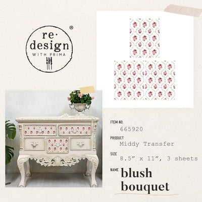 'Blush Bouquet' | Midi Transfer | 8.5" X 11" 3 SHEETS - Vintage Attic Sevenoaks