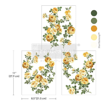 BOUQUET DE PROVENCE&nbsp;
Midi Transfer by Redesign with Prima&nbsp;

A radiant cascade of golden yellow roses takes center stage in the Bouquet de Provence Middy Transfer. This sun-drenched design features full, flourishing blooms in a rich palette of amber, honey, and pale citrus tones, accented by soft green foliage. It’s the perfect floral to brighten up furniture, entryway pieces, or kitchen cabinets with a fresh-from-the-garden feel.


Total size 8.5" X 11" - cut into 3 sheets