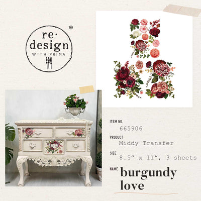 'Burgundy Love' | Midi Transfer | 8.5" X 11" 3 SHEETS - Vintage Attic Sevenoaks