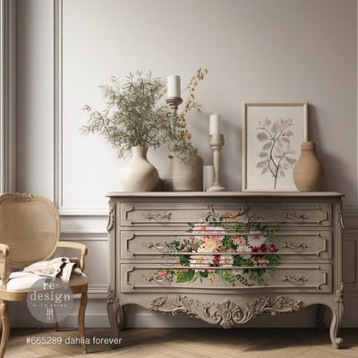 Dahlia Forever Furniture Decor Transfer by Redesign with Prima  taupe chest of drawers