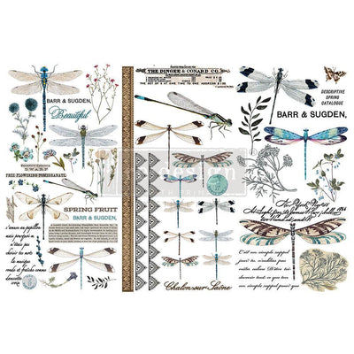 Decor Transfers | Redesign With Prima | SPRING DRAGONFLY | 6" X 12" 3 SHEETS - Vintage Attic Sevenoaks
