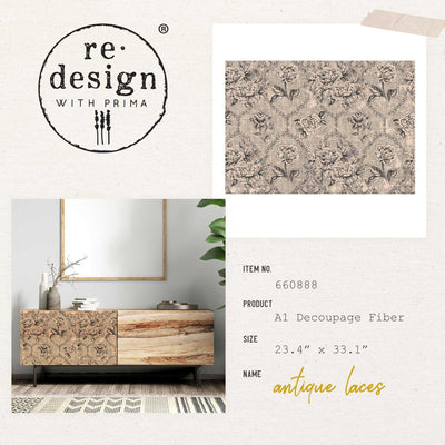 Decoupage Fibre Papers A1 | Redesign with Prima | Antique Lace - Vintage Attic Sevenoaks