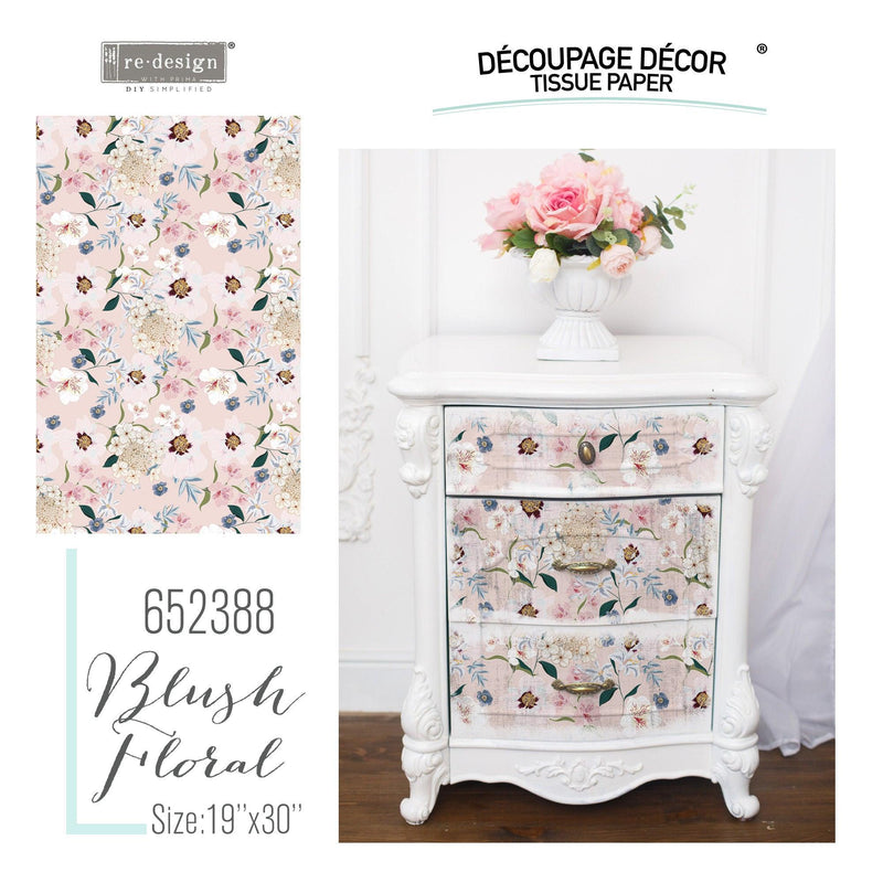 Decoupage Tissue Paper | Redesign With Prima | BLUSH FLORAL | 19" X 30" - Vintage Attic Sevenoaks