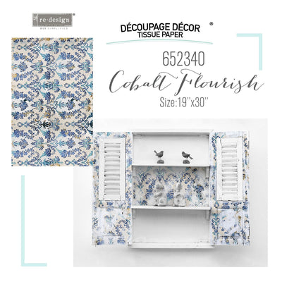 Decoupage Tissue Paper | Redesign With Prima | COBALT FLOURISH | 19" X 30" - Vintage Attic Sevenoaks