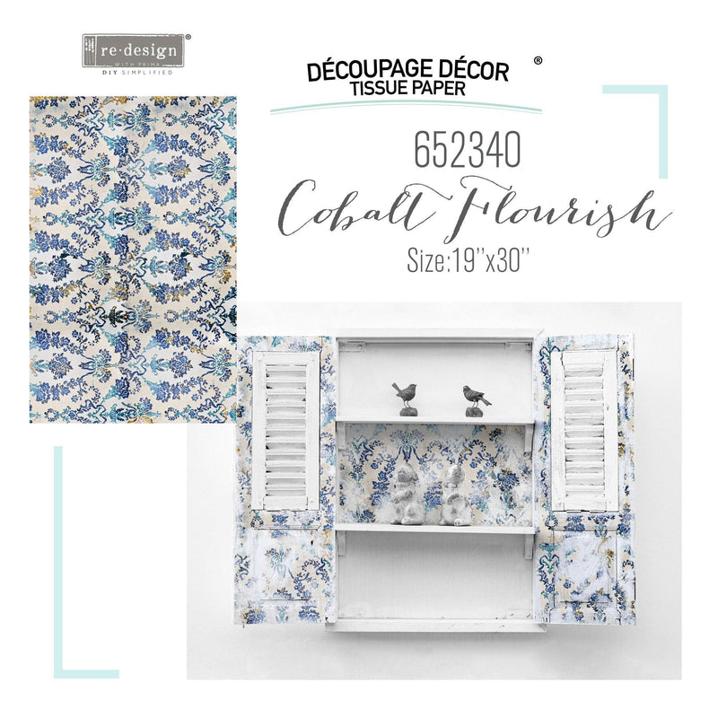 Decoupage Tissue Paper | Redesign With Prima | COBALT FLOURISH | 19" X 30" - Vintage Attic Sevenoaks