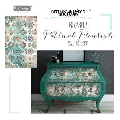 Decoupage Tissue Paper | Redesign With Prima | PATINA FLOURISH | 19" X 30" 1 x sheet *New* - Vintage Attic Sevenoaks