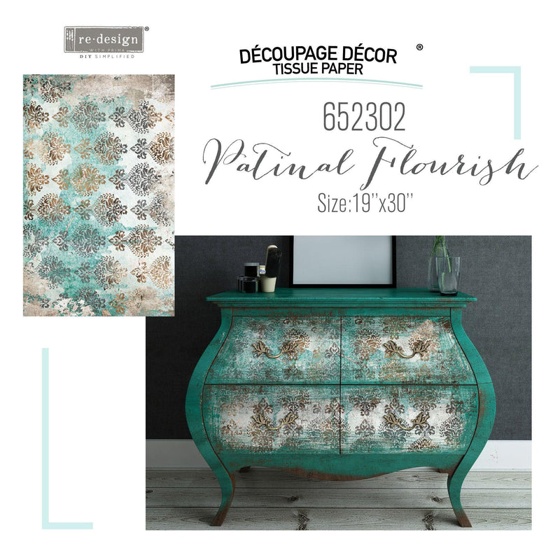 Decoupage Tissue Paper | Redesign With Prima | PATINA FLOURISH | 19" X 30" 1 x sheet *New* - Vintage Attic Sevenoaks