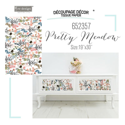 Decoupage Tissue Paper | Redesign With Prima | PRETTY MEADOWS | 19" X 30" 1 x sheet *New* - Vintage Attic Sevenoaks