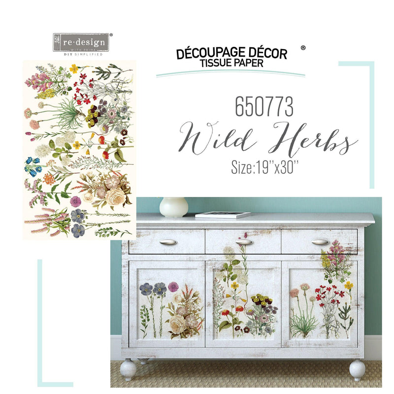 Decoupage Tissue Paper | Redesign With Prima | WILD HERBS | 19" X 30" 1 x sheet *New* - Vintage Attic Sevenoaks