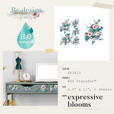 'Expressive Blooms' | H20 Transfers | 8.5" X 11" 2 SHEETS - Vintage Attic Sevenoaks