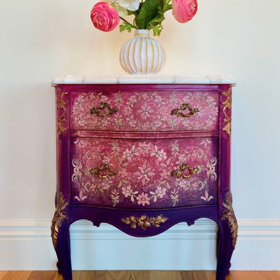 Flower Garland Annie Sloan Decor furniture transfer, Redesign with Prima purple drawers