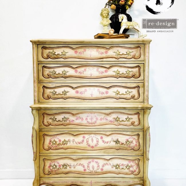 Flower Garland Annie Sloan Decor furniture transfer, Redesign with Prima cream chest of drawers