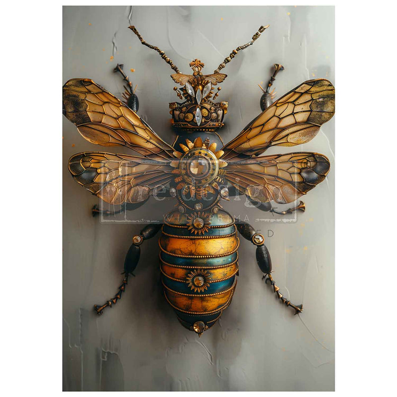 A1 decoupage tissue paper, steampunk honeybee, gearsping honeybee