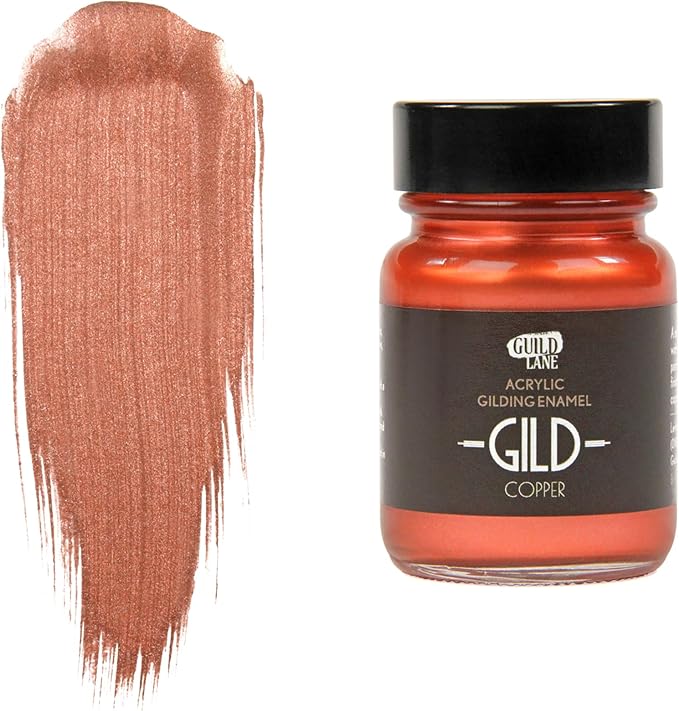 This 30ml Gild Acrylic Enamel Paint in Copper features a warm amber hue enriched with pinkish-orange undertones, capturing the vibrant essence of freshly exposed copper. Its rich, glowing finish adds depth and authenticity, ideal for projects that demand a dynamic and realistic metallic effect.