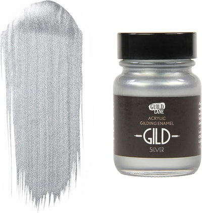 This 30ml Gild Acrylic Enamel Paint in Silver delivers a bright, elegant finish with shimmering white highlights and subtle pale grey shadows. Its polished metal appearance adds a refined, realistic metallic sheen, perfect for projects requiring a crisp and sophisticated silver tone.