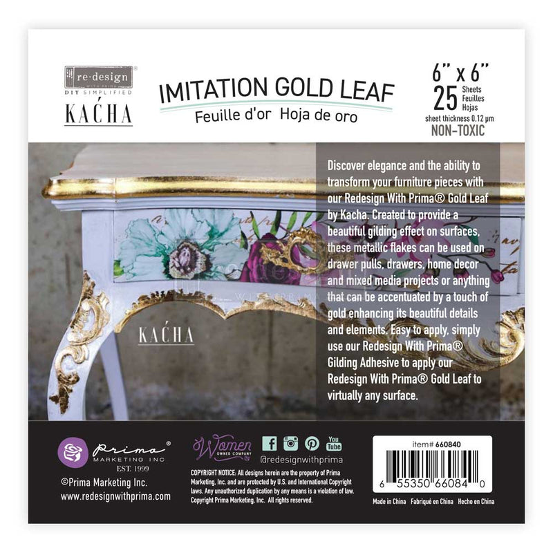 IMITATION GOLD LEAF
Furniture Design | GOLD | KACHA&nbsp;
5.5" x 5.5" 25 sheets

Transform your furniture and décor projects with the opulent allure of Kacha&