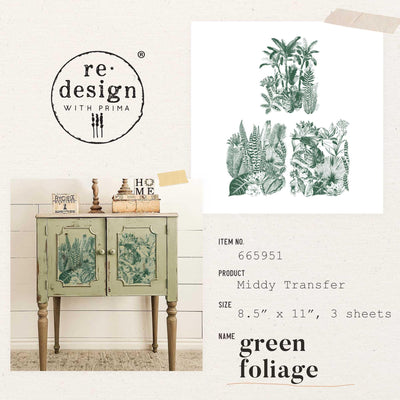 'Green Foliage' | Midi Transfer | 8.5" X 11" 3 SHEETS - Vintage Attic Sevenoaks