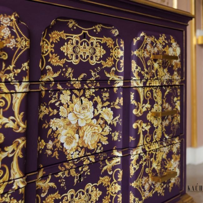 Orleans Kacha Furniture large decor transfer, Redesign with Prima purple sideboard close up