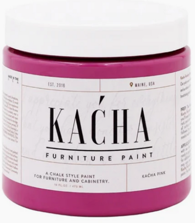 KACHA PINK
Chalk Style Furniture Paint

Make a bold statement with Kacha Pink, a vibrant, richly saturated furniture paint that commands attention. This water-based chalk-style formula transforms ordinary pieces into extraordinary focal points, infusing spaces with glamorous energy and contemporary flair. The colour's confident intensity works beautifully on accent furniture—vintage chairs, side tables, or statement dressers—creating visual impact without overwhelming a room. Kacha Pink pairs exceptionally 