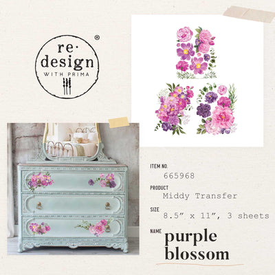 'Purple Blossom' | Midi Transfer | 8.5" X 11" 3 SHEETS - Vintage Attic Sevenoaks