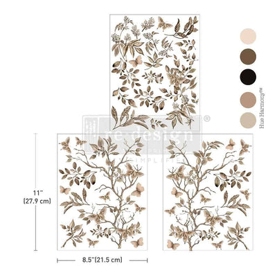 QUEIT CONTEMPLATION
Midi Transfer by Redesign with Prima&nbsp;&nbsp;

&nbsp;
Softly falling leaves, bare branches, and gentle butterflies create the perfect autumn moment in the Quiet Contemplation Middy Transfers®. With warm sepia tones and delicate detailing, this design feels like a quiet walk through a beautiful garden. Ideal for cozy fall DIYs, seasonal furniture makeovers, or layered mixed media pieces.&nbsp;

Total size 8.5" X 11" - cut into 3 sheets