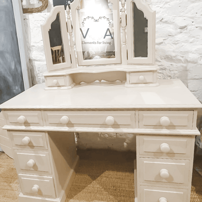 Solid Pine Desk/Dressing Table with Mirror - Hand Painted Furniture - Fusion Mineral Paint Cathedral Taupel - Vintage Attic Sevenoaks