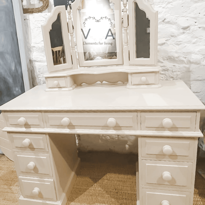 Solid Pine Desk/Dressing Table with Mirror - Hand Painted Furniture - Fusion Mineral Paint Cathedral Taupel - Vintage Attic Sevenoaks