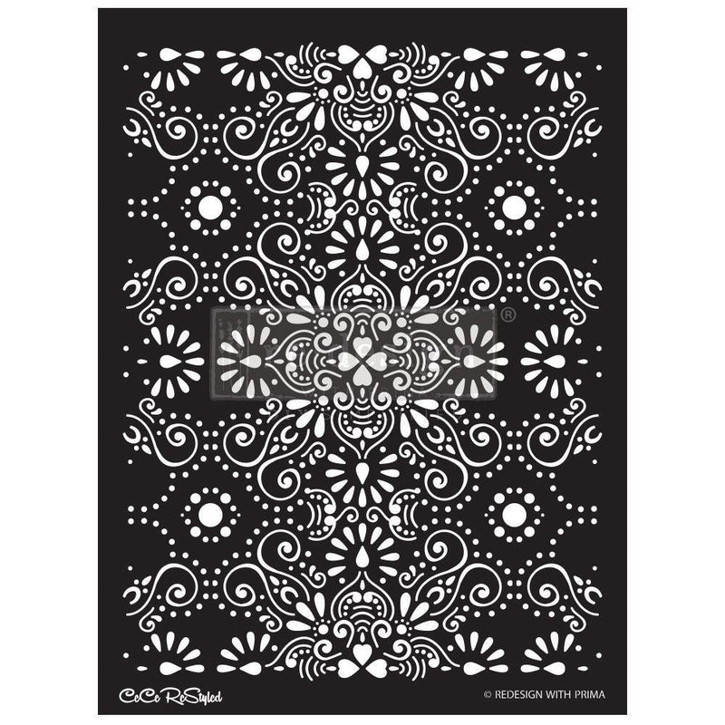 Stencils | Re-Design Prima | Decor Stencils | CECE EASTERN ABSTRACT | SHEET SIZE 18″X25.5″, DESIGN SIZE 16.3″X21.7″ - Vintage Attic Sevenoaks