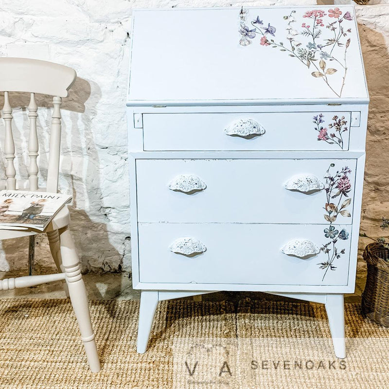 Vintage Ladies Writing Bureau - Hand Painted Furniture - Dixie Belle Paint Haint Blue - Vintage Attic Sevenoaks