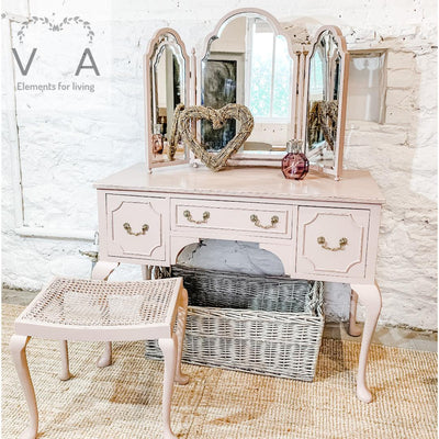 Vintage Reproduction Dressing Table with Mirror & Stool- Hand Painted Furniture - Fusion Mineral Paint Damask - Vintage Attic Sevenoaks