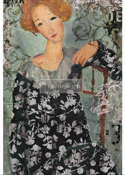 'Whimsical Lady' A1 Decoupage Rice Paper (Mulberry Tissue) | Large 23.4″X33.1″ - Vintage Attic Sevenoaks
