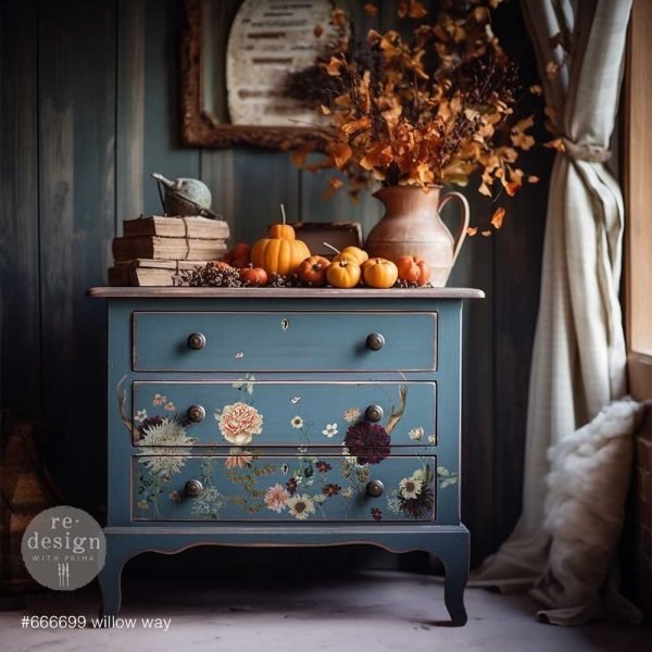 Willow Way Middy Transfer REdesign with Prima, furniture transfers, Stickers, blue chest of drawers